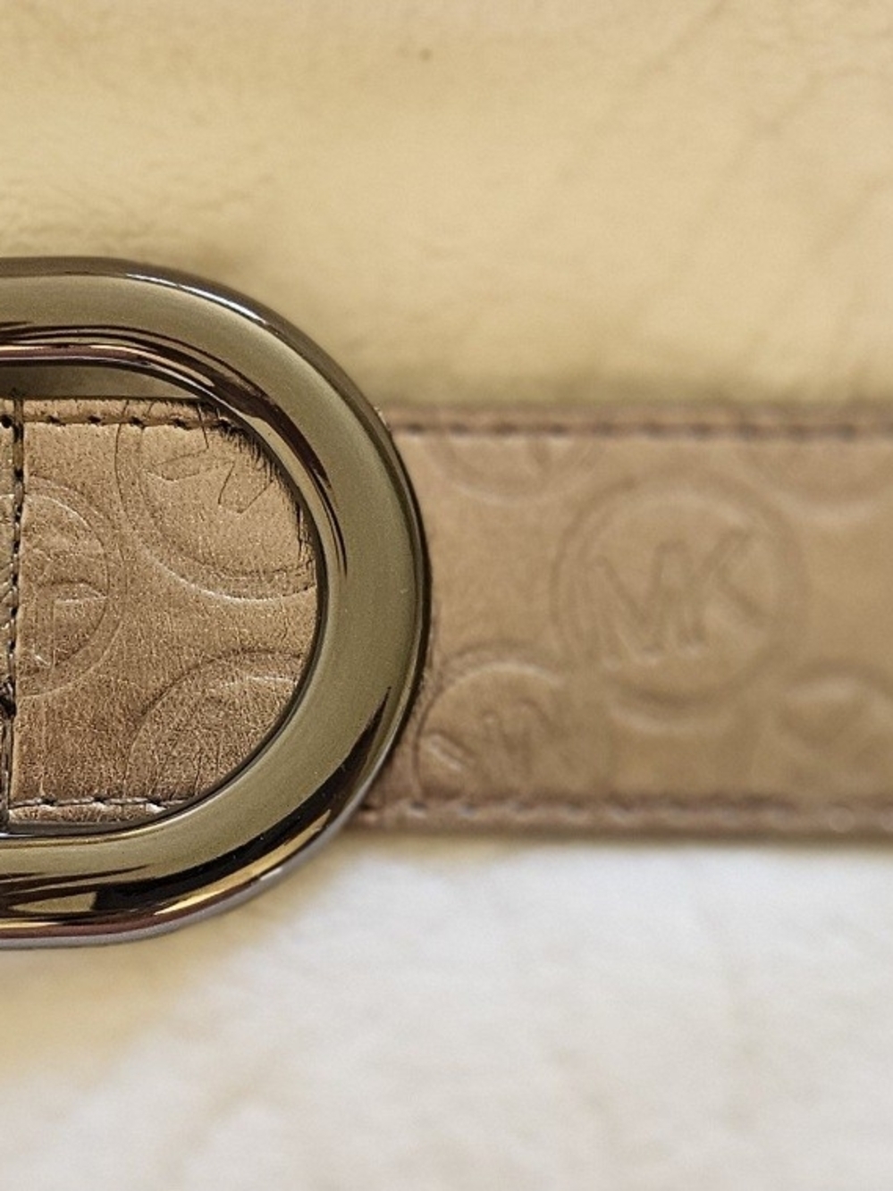 Michael Kors Gold Synthetic Leather Belt with Silver Oval Buckle, Size XL 46"